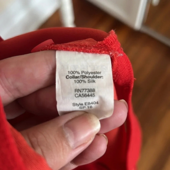 Madewell Tomato Red Top with Button Back Closure and Silk Collar - Gently Ued XS - Picture 8 of 10